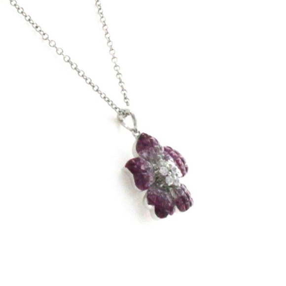 0.32 Ct Pink Sapphire 14k Gold Flower Necklace - Picture 3 of 7